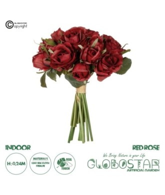 GloboStar® Artificial Garden RED ROSE BOUQUET 21307 Τεχνητό Διακοσμητικό Μπουκέτο Τριαντάφυλλα Κοκκινο Y24cm